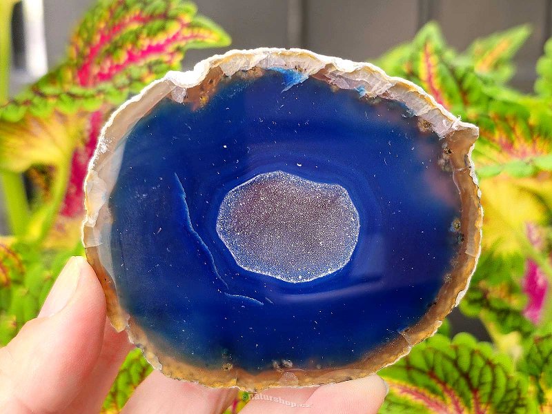 Agate blue dyed geode with cavity 203g