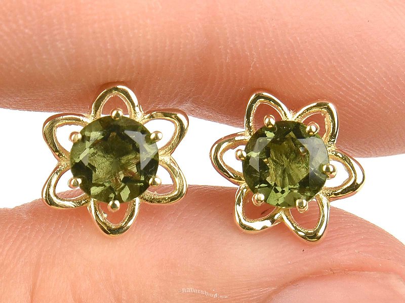 Vltavín earrings flower standard cut 6mm gold Au 585/1000 14K 2.72g