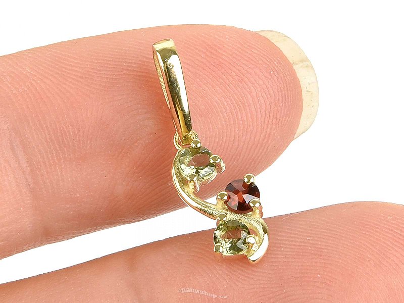 Vltavain and garnets pendant standard cut gold Au 585/1000 14K 0.86g