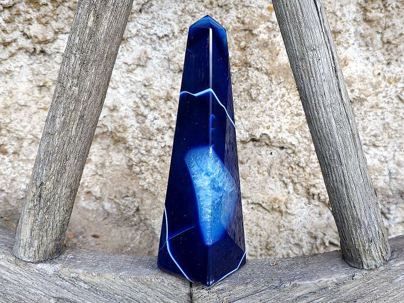 Blue agate obelisk with socket 329g (Brazil)