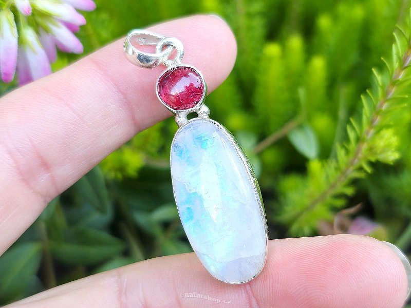 Pendant moonstone and spinel 7.7g Ag 925/1000