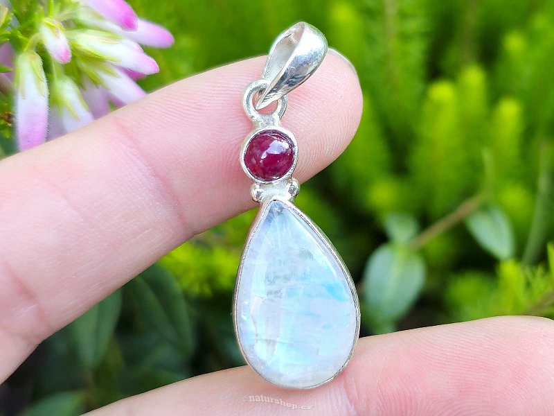 Pendant moonstone and spinel 4.4g Ag 925/1000