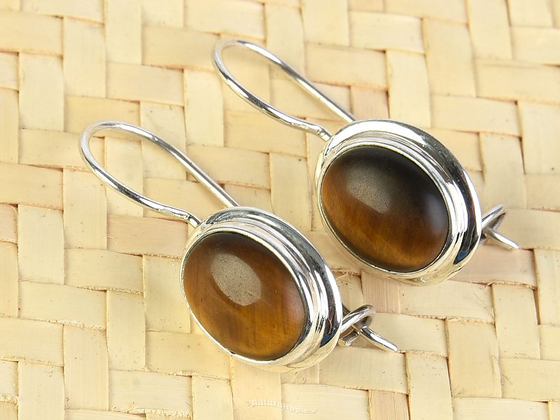 Tiger eye earrings with oval 10x8mm trim Ag