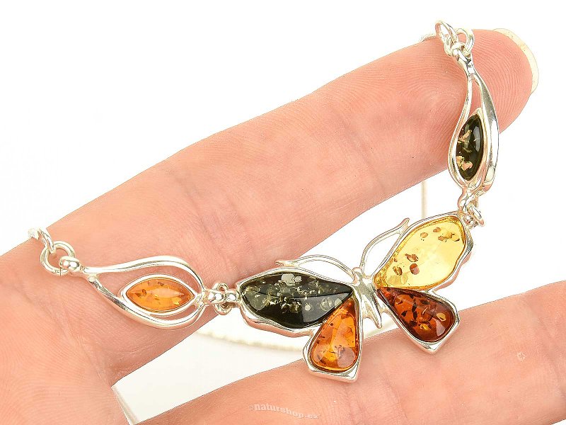 Amber butterfly necklace Ag 45-48cm