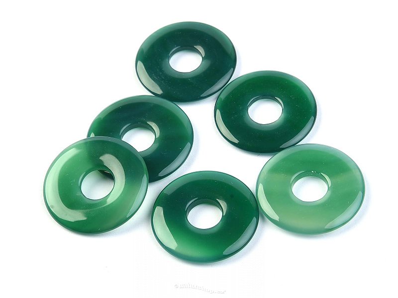 Agate dyed green donut on the leather 25 mm