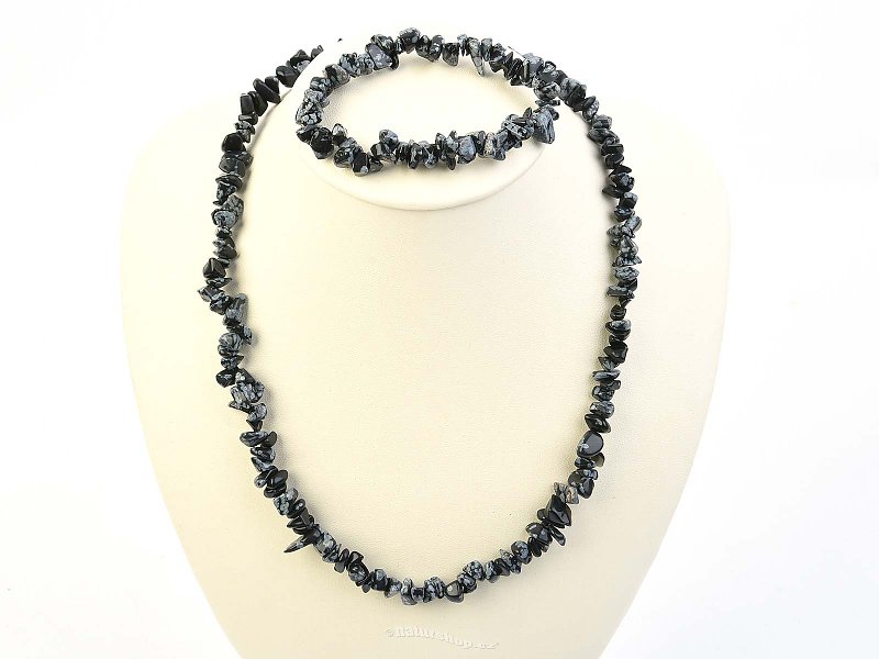 Flake Obsidian jewelry set - necklace + bracelet