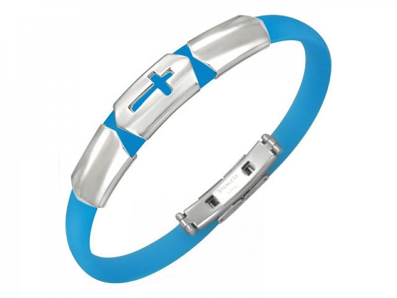 Silicone bracelet with turquoise plates of steel typ013