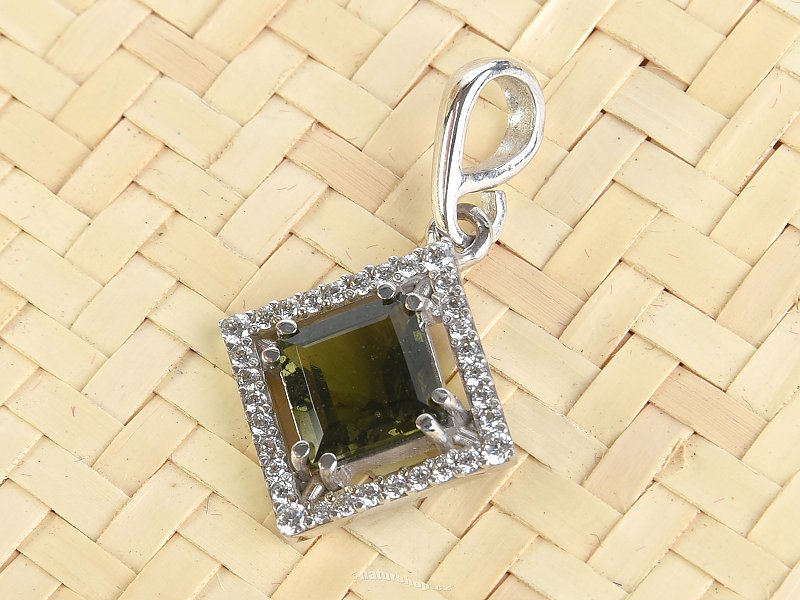 Luxury moldavite pendant + zircon Ag 925/1000