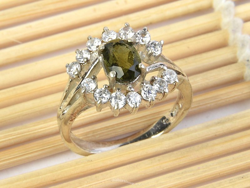 Vltavín prstýnek stříbro Ag 925/1000 + zirkony