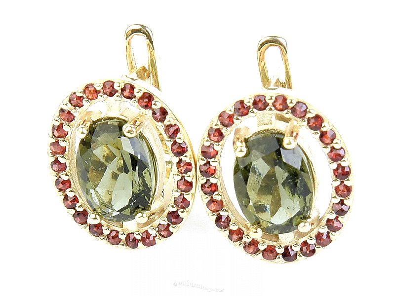 Gold earrings with stones and shells oval cut 5.59 g (Au 585/1000)