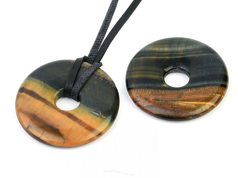 Tiger Eye donut pendant on the leather 30 mm