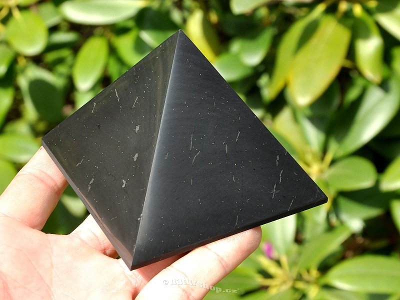 Shungites pyramid (Russia) about 8 cm - Polished