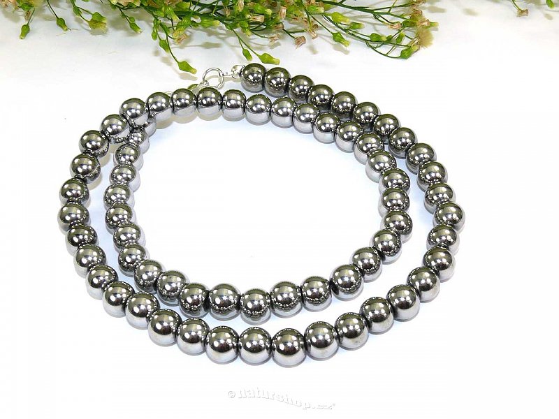 Necklace hematite beads 8 mm plated 50 cm