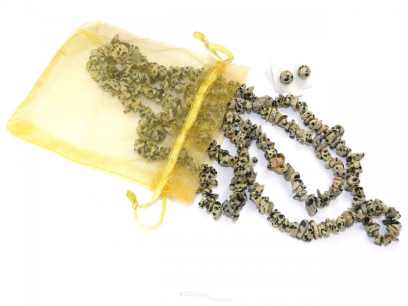 Jaspis dalmatin šperky sada - náhrdelník 90cm + náramek + náušnice