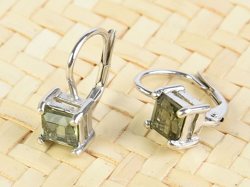 Earrings Ag 925/1000 moldavites square 5x5mm