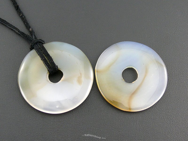 Gray agate pendant donut leather 40 mm