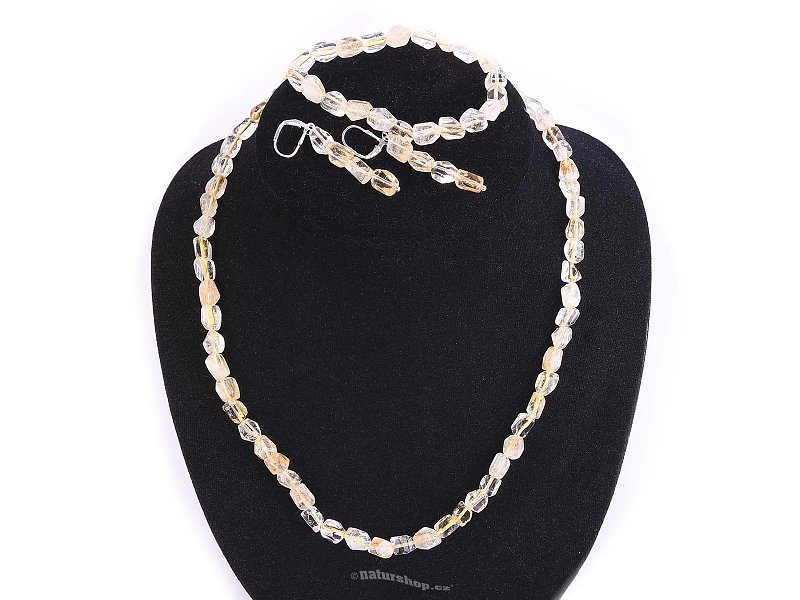 Gift Set Citrine Jewelry Bracelet + earrings + necklace 50 cm