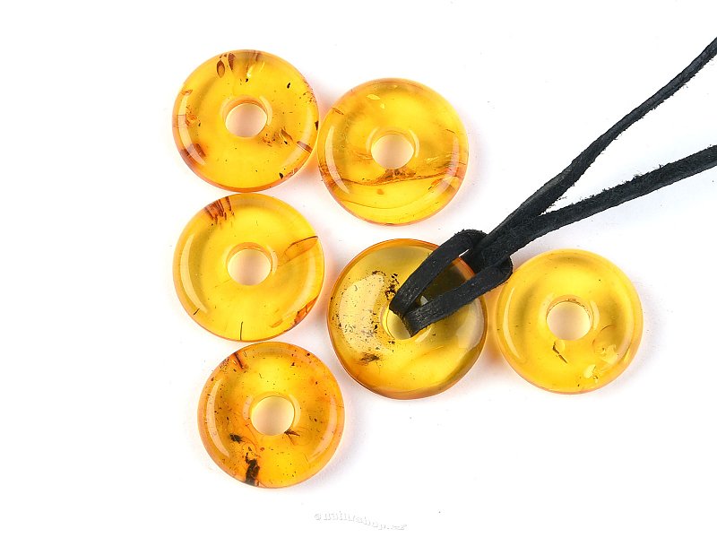 Donut amber pendant on the leather 15 -17 mm