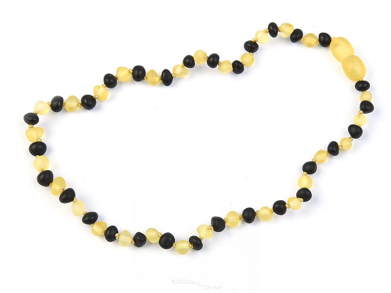 Amber matt black and yellow pebbles necklace 34 cm (children's size)