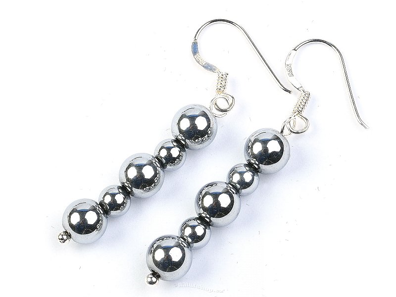 Hematite beads plated earring hooks Ag