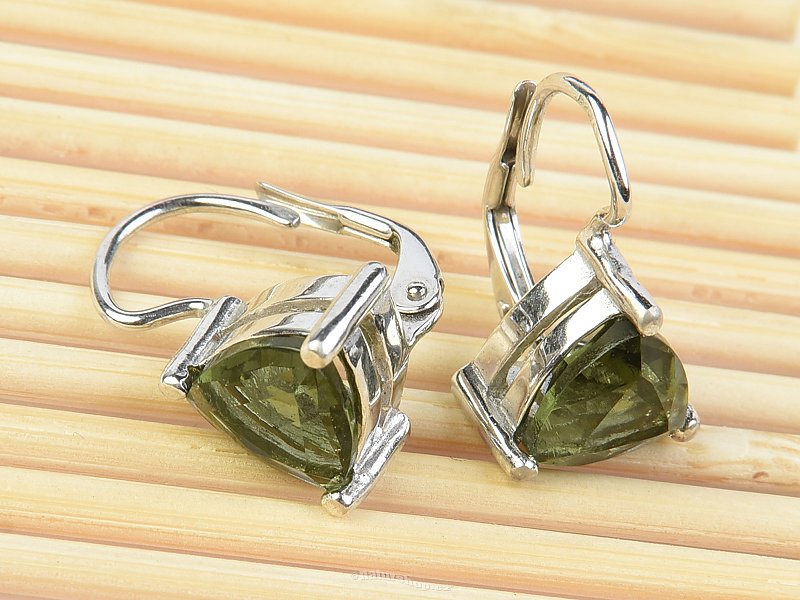 Moldavite trigon earrings 8 x 8mm standard cut Ag 925/1000 + Rh