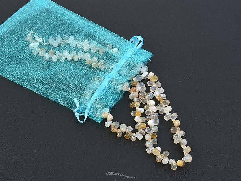 Gift set of agate jewelry + ulexite bracelet + necklace 51cm zipper pearls