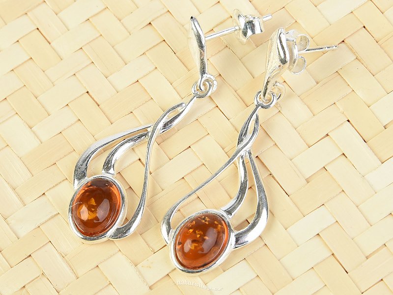 Earrings with amber decorated with silver Ag 925/1000