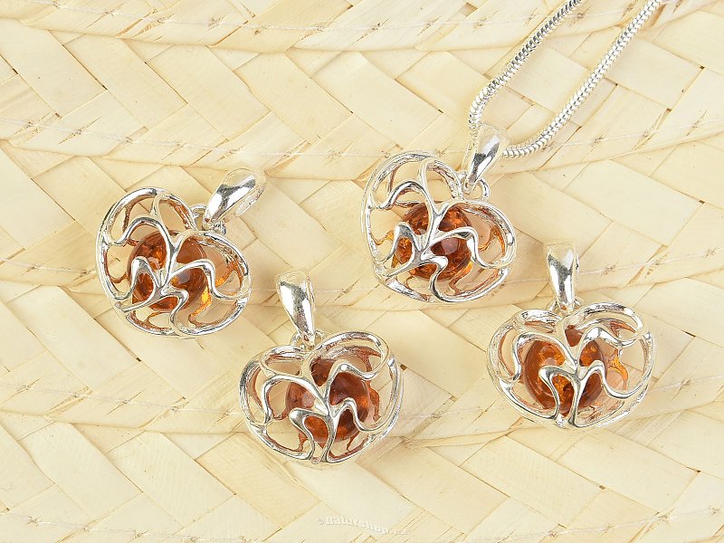 Amber Pendant Heart with Ball 8mm Ag 925/1000