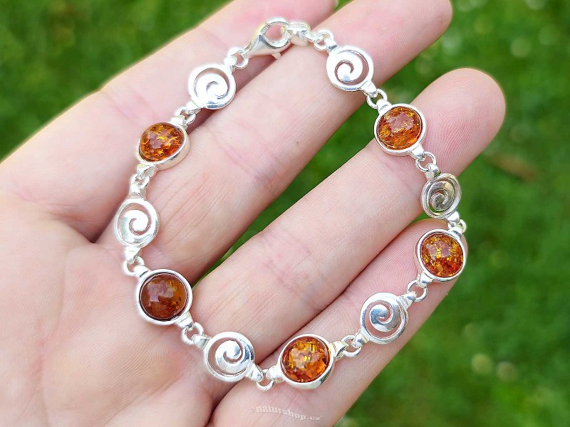 Silver bracelet with amber 18.5cm Ag 925/1000