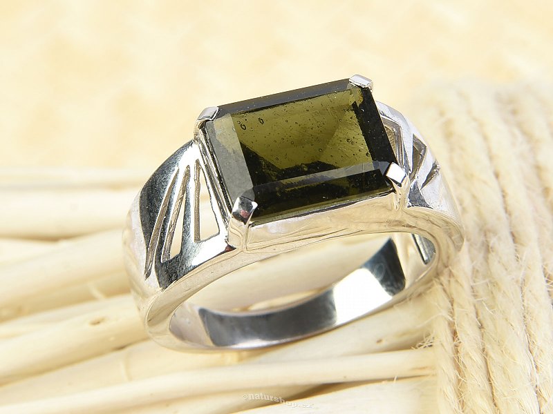 Vltavín pánský prsten brus 14 x 10mm Ag 925/1000 + Rh
