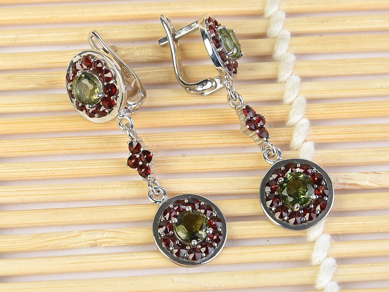 Flowers and garnets earrings round 5 mm round Ag 925/1000 + Rh