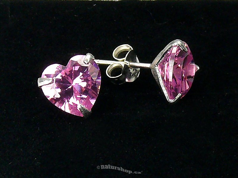 Ag zircon earrings pink heart - typ003
