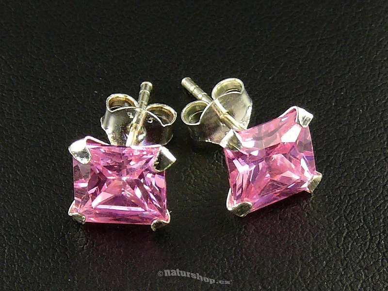 Ag square zircon earrings pink - typ013