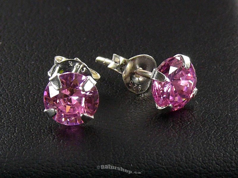 Ag pr.6mm pink zircon earrings - typ020
