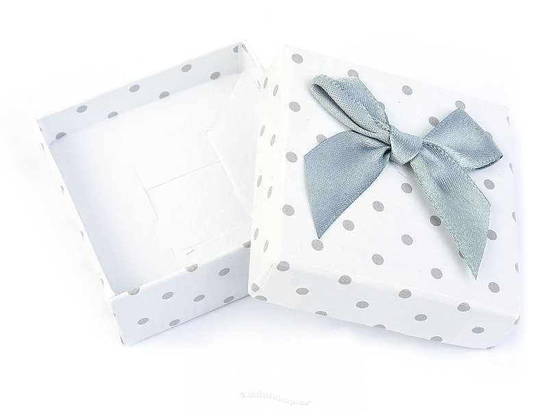 Gift box paper white, gray dots with bow 6 x 6cm