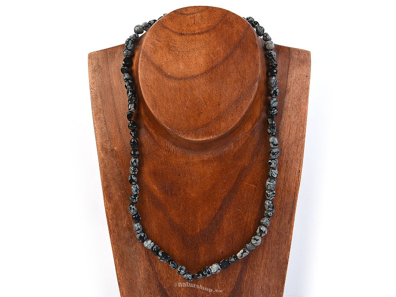 Necklace with obsidian flake tromle 8mm 50cm