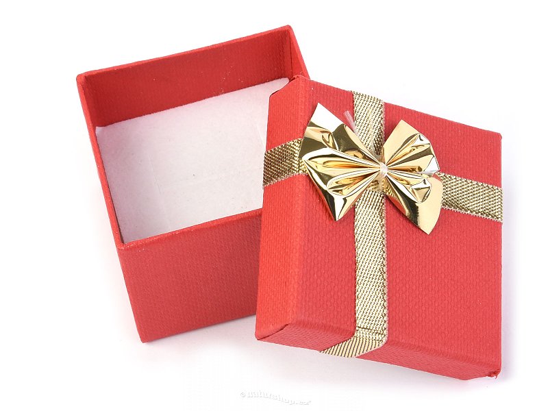Dárková krabička papírová červená se zlatou mašličkou 5 x 5cm