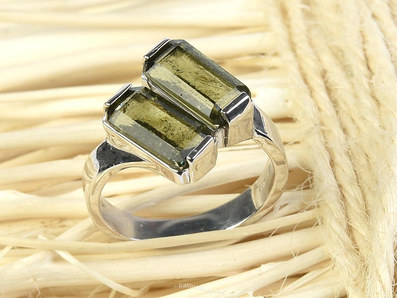 Vltavín prsten obdélníky 10 x 5mm brus Ag 925/1000 + Rh