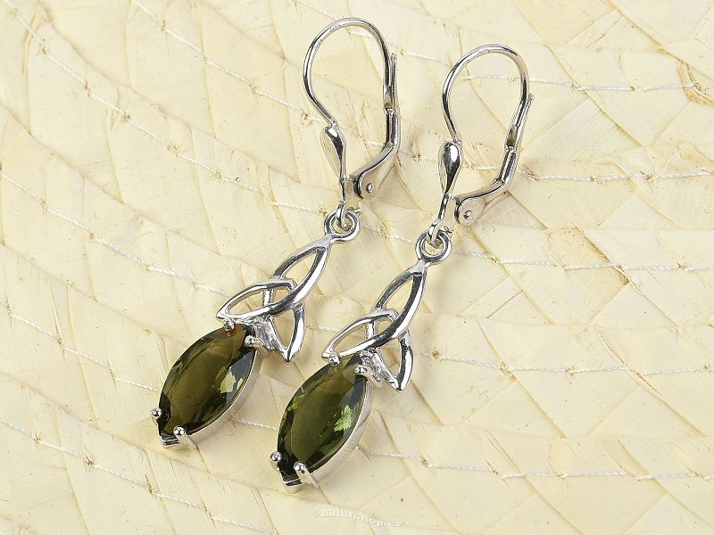 Moldavite earrings intertwined with Ag 925/1000 + Rh standard