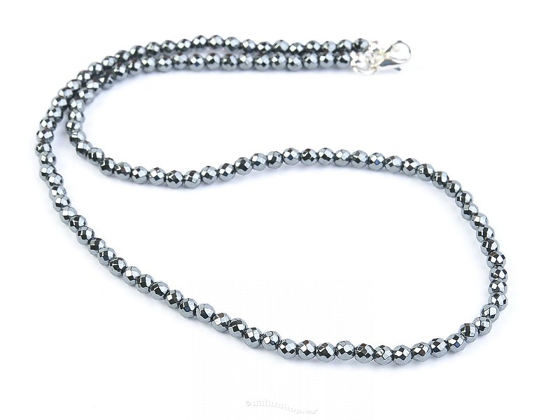 Hematit náhrdelník broušené kuličky 4mm 48cm