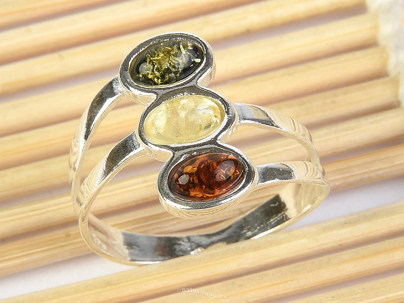 Silver ring of amber trio Ag 925/1000