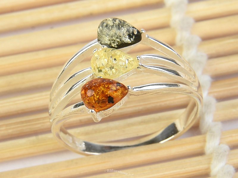 Jantar prsten kapky barevné Ag 925/1000