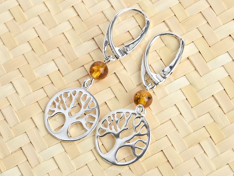 Amber Earrings Tree of Life Ag 925/1000