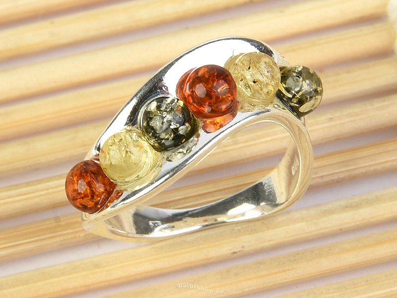 Stříbrný prsten jantar multicolor Ag 925/1000