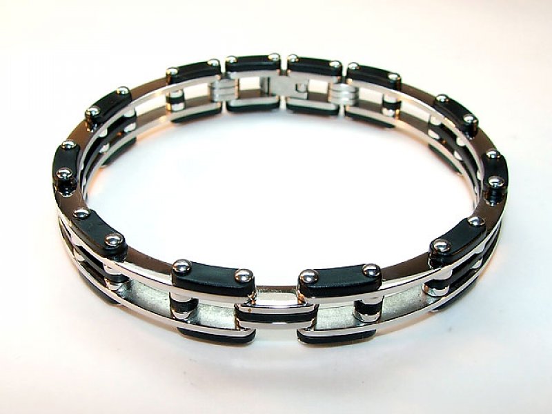 Steel Bracelet + Black Rubber (solid)