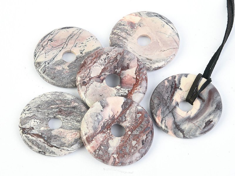 Jaspis porcelánový přívěsek donut na kůži 35mm