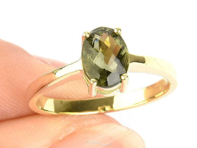 Vltavín prsten ovál checker top brus (vel.56) 14K zlato Au 585/1000 3,28g