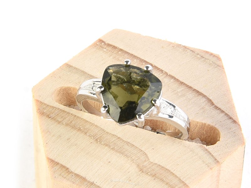 Moldavite ring trigon 10 x 10mm standard Ag 925/1000 + Rh