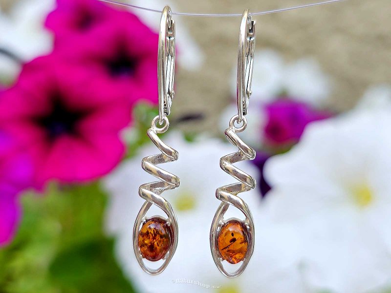 Earrings honey amber spiral Ag 925/1000