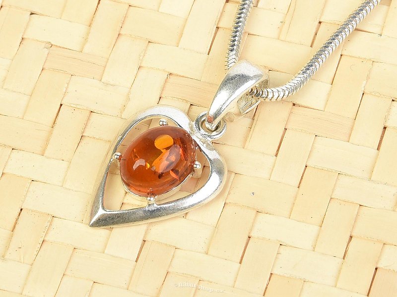 Heart Amber Pendant Ag 925/1000